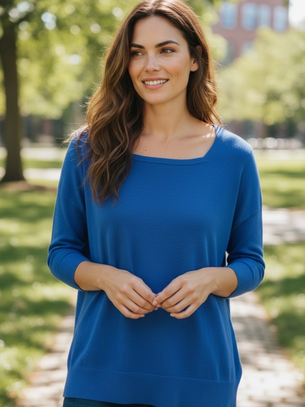 Joseph A Scoop Neck Sweater in Dusty Blue